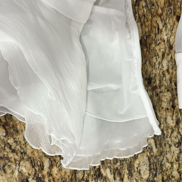 Anewsta White Long Sleeve Pleats Hip Band Mini Dress Size M - Picture 7 of 10